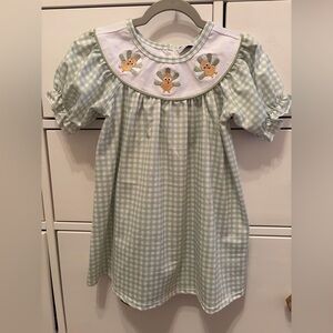 NWT Abby & Evie Green Gingham Dress with Embroidered Turkeys Size 2